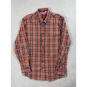 Haupt Germany Mens Size M Orange & Blue Long Sleeve Button Up Shirt *Flaw